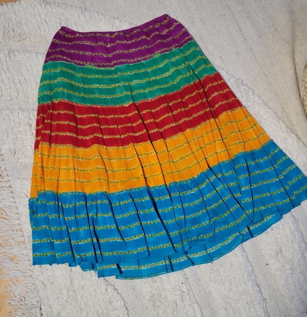 Lauren Ralph Lauren Tiered Striped Tie Dye Midi Maxi Skirt sz 3X Multicolor